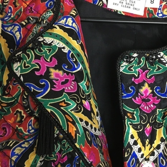 MAGGY LONDON Blouses 100% Silk Jacket Multicolor Floral Paisley Quilted Size 8 - Picture 9 of 12